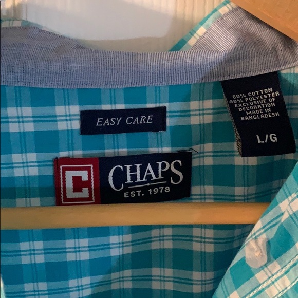 Button up plaid blue chaps shirt. - Picture 2 of 3